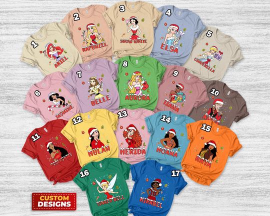 Vintage Retro Disney Princess Merry Christmas Shirt, Disney Christmas Princess All Characters Shirt
