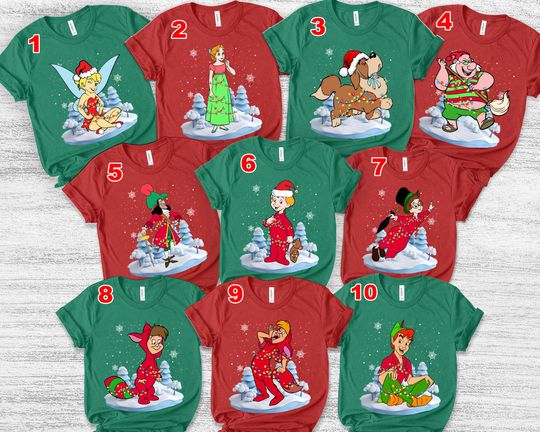 Disney Peter Pan Characters Christmas Lights Shirt, Disneyland Xmas Snow Matching Shirts