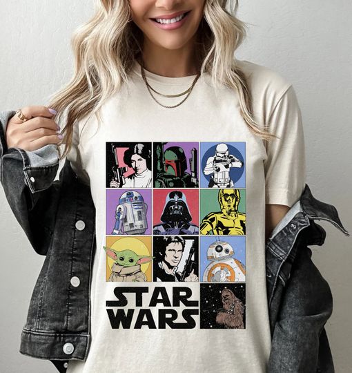 Retro Star Wars Group Shirt, Leia Stormtrooper Darth Vader Disney T-Shirt