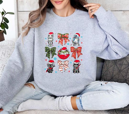 Disney Star Wars Characters Christmas Coquette Bows Sweatshirt, Holiday Vacation Gift