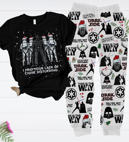 Christmas Star Wars Pajamas Set, Disney Movie T-Shirt And Pants, Darth Vader Stormtrooper Character Christmas Shirt