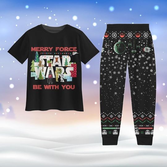 Star Wars Christmas Pajamas Set, Merry Force Be With You Pajamas Shirt, Disney Movie Xmas Pajamas