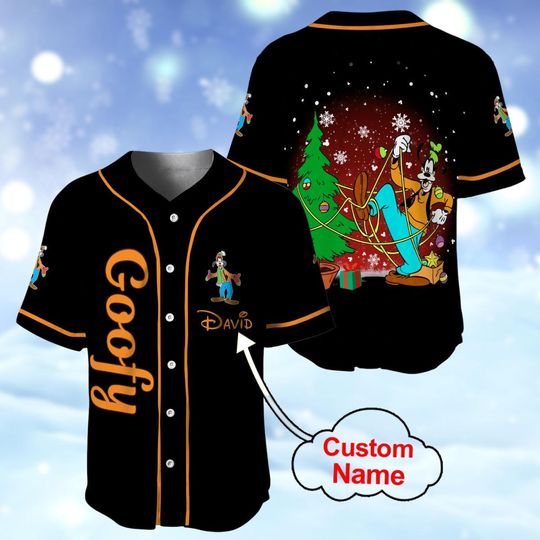 Personalized Goofy Christmas Baseball Jersey, Goofy Dog Jerey Shirt, Disney Mickey Friends Shirt
