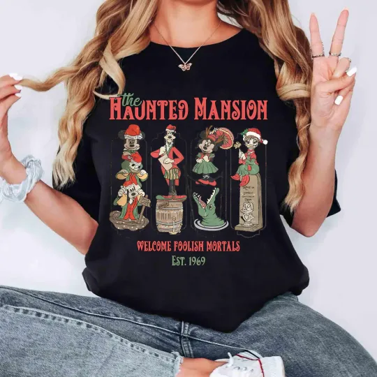 Retro Disney Haunted Mansion Christmas Shirt, Mickey and Friends Christmas
