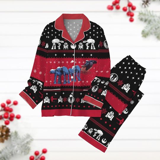 Christmas Star Wars Pajamas Set, Darth Vader Riding AT-AT Holiday Pajamas, Disney