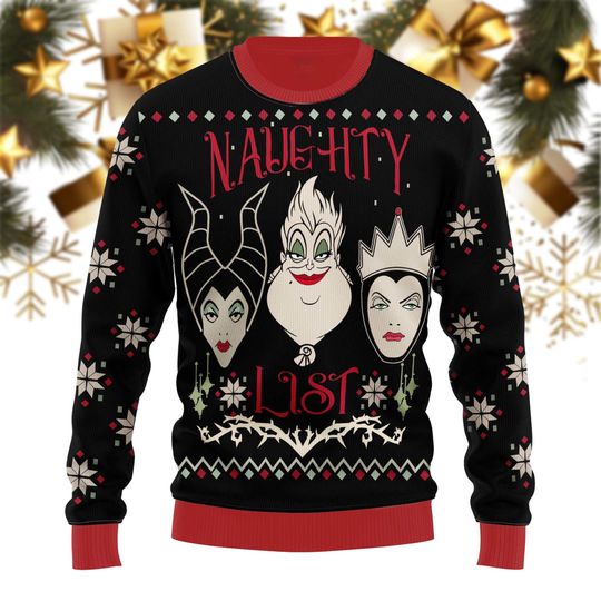 Disney Villains Christmas Ugly Sweater, Ursula Santa Sweater, Cruella Maleficent Shirt