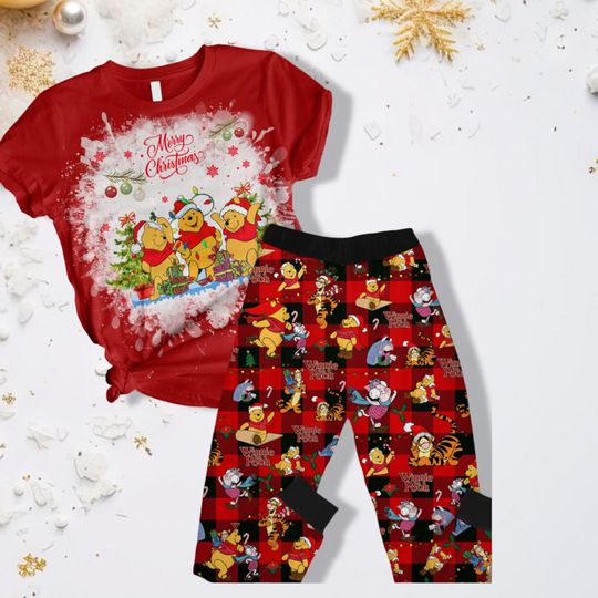 Winnie the Pooh Christmas Tshirt Pajama Pants, Disney Christmas Pajamas