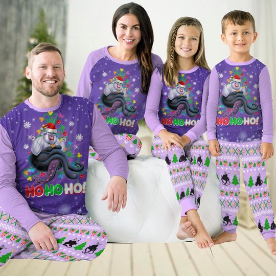 Christmas Disney Ursula Family Pajamas Set, The Little Mermaid Matching Pajamas