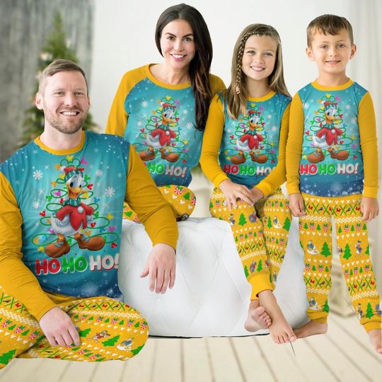 Christmas Donald Duck Family Pajamas Set, Disney Duck Holiday Pajamas, Movie Cartoon