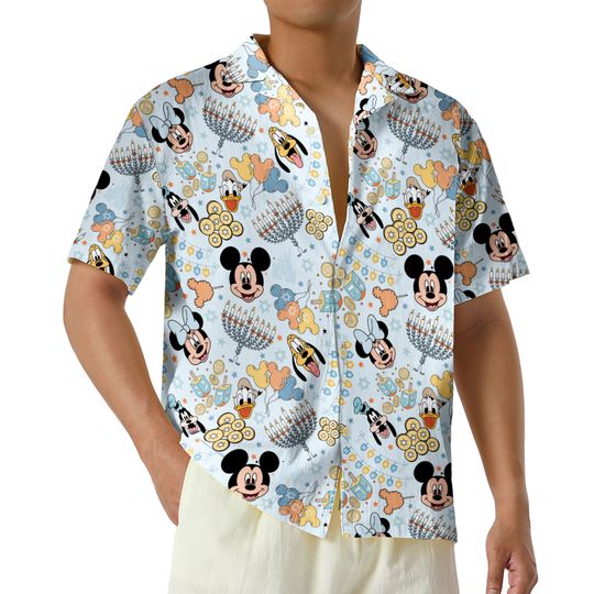 Disney Mickey and Friends Happy Hanukkah Hawaiian Shirt, Disneyland Christmas Hawaiians