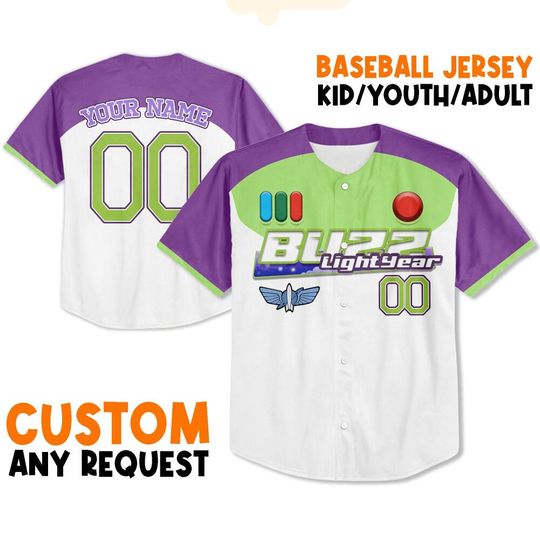 Custom Toy Story Buzz Lightyear Purple Baseball Jersey, Disney Toy Story Baseball Jersey