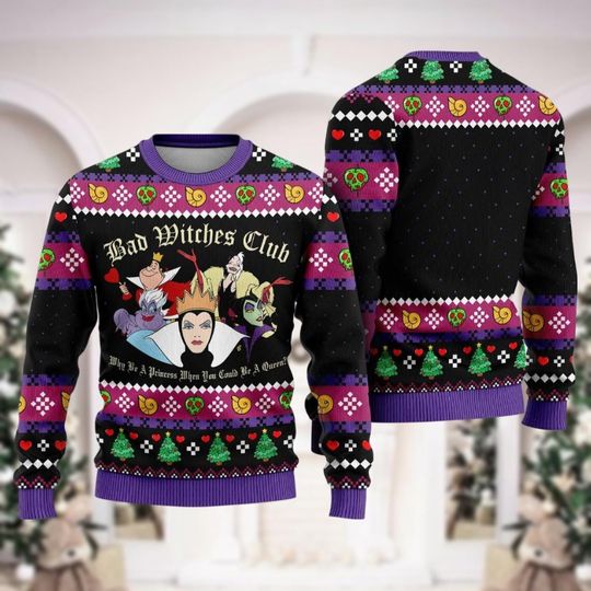 Christmas Bad Witches Club Ugly Sweater, Vintage Disney Villains Sweater