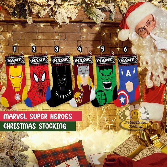 Personalized Superhero Characters Disney Christmas Stocking, Marvel Ironman Spiderman Stocking