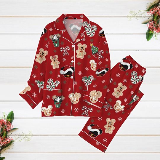 Christmas Pajamas, Disney Hot Cocoa Pajamas Set, Mickey Mouse Santa Pajamas