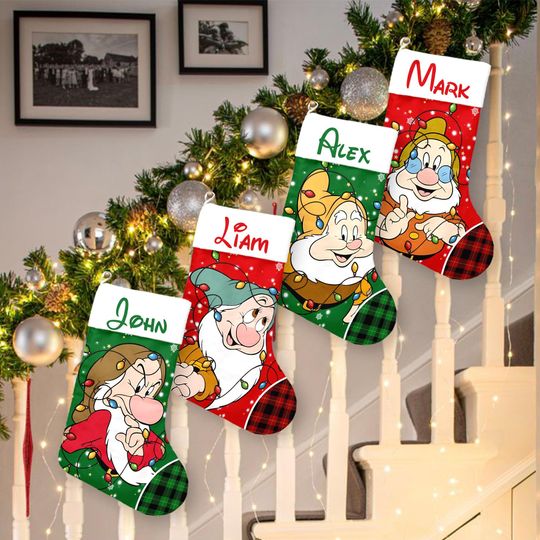 Personalized Seven Dwarfs Christmas Stocking, Disney Family Christmas Stocking