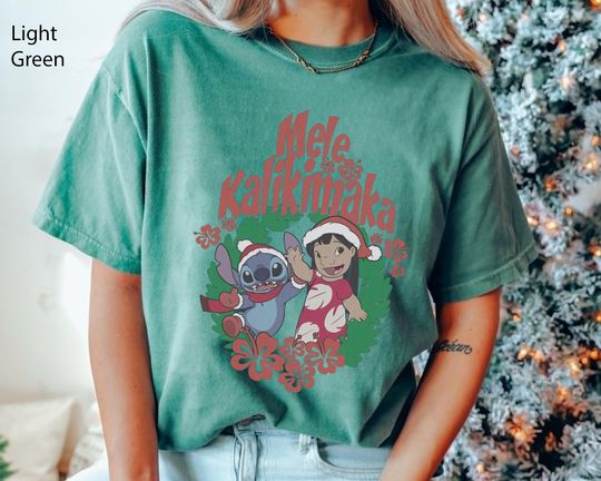 Lilo & Stitch Christmas Mele Kalikimaka Wreath Disney T-shirt, Vintage  Xmas Shirt