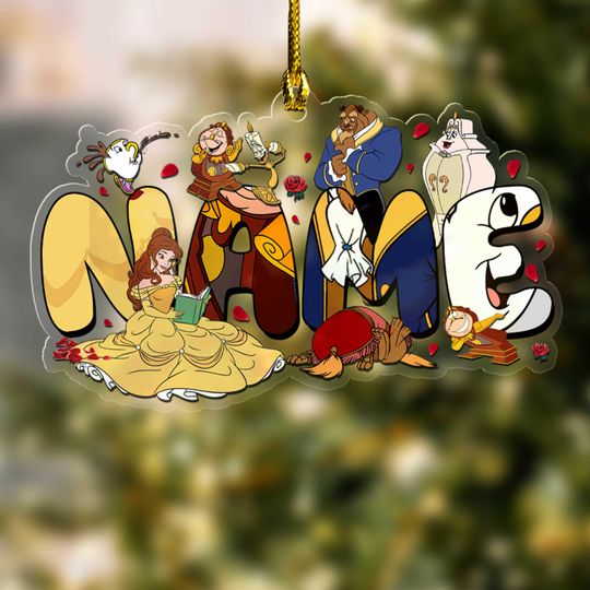 Personalized Beauty And The Beast Christmas Ornament, Disney Princess Xmas Ornament