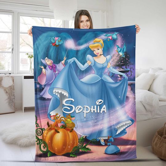 Personalized Disney Princess Cinde Blanket, Custom Name Baby Girl Blanket