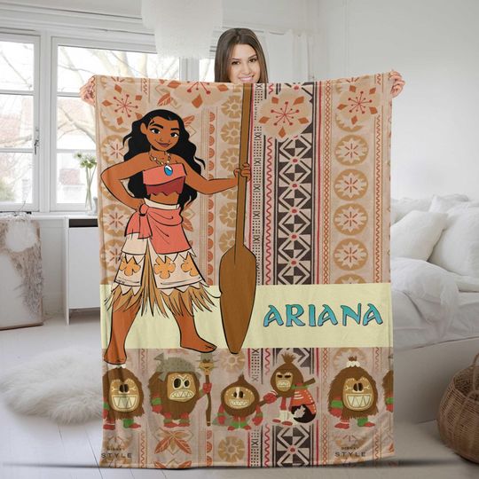 Personalized Princess Moana Throw Blanket, Disney Princess Baby Name Blanket