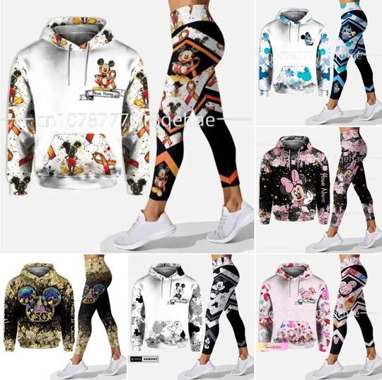 Personalized Disney Mickey Mouse Minnie 3D Women's Hoodie and Leggings Suit Minnie Yoga
