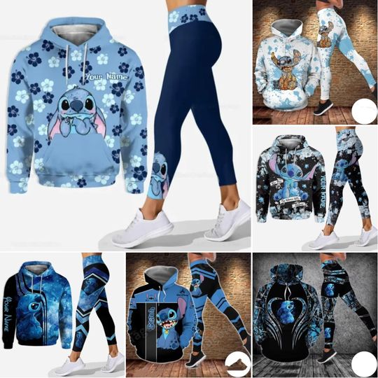 Disney Stitch 3D Hoodie Women's Hoodie Leggings Suit Stitch Yoga Pants Sports Suit Yoga