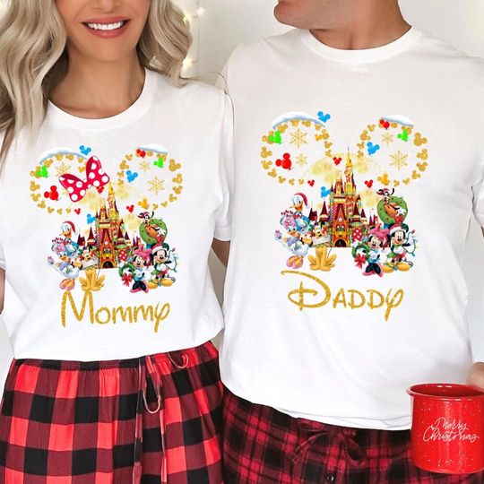 Mommy Daddy Disney Couple Shirt, Disneyland Christmas Couple Tee, Family Matching Disneyland Shirt, Mom and Dad Christmas