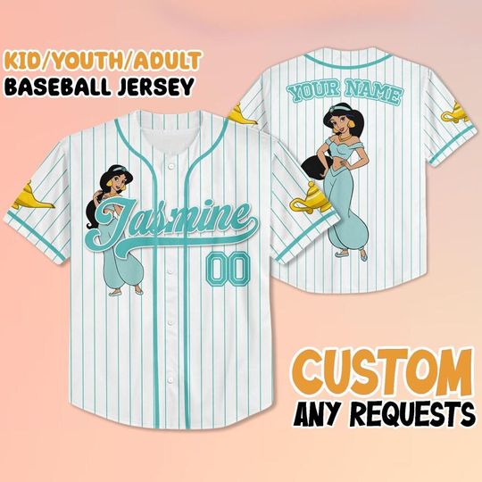 Custom Disney Princess Jasmine Aladdin Simple Baseball Jersey, Disney Princess Jasmine