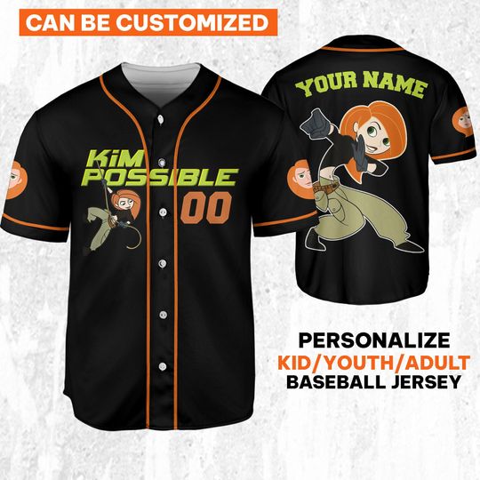 Personalize Kim Possible Orange Black Jersey, Girl Disney Jersey, Birthday Gift, World