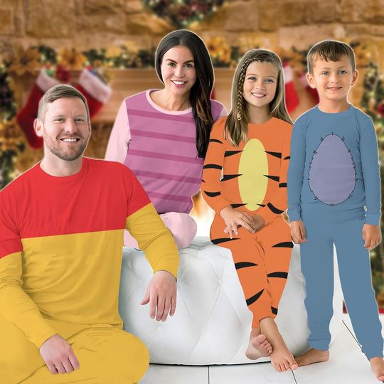 Christmas Winnie The Pooh Family Pajamas Set, Pooh Eeyore Piglet Tigger Cosplay Pajamas, Disney Character Xmas PJ Set
