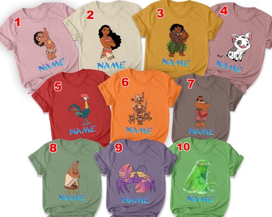 Moana Characters Group Shirt, Disney Moana Family Shirts, Name Customizable Shirt