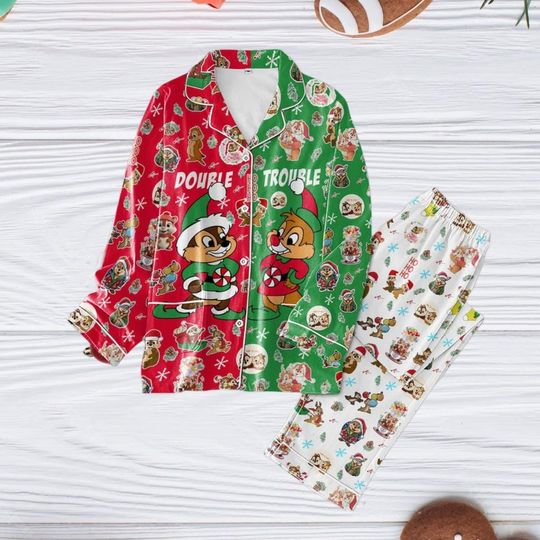 Chip And Dale Pajamas Set, Disney Friend Xmas Pajamas, Trouple Couple Christmas