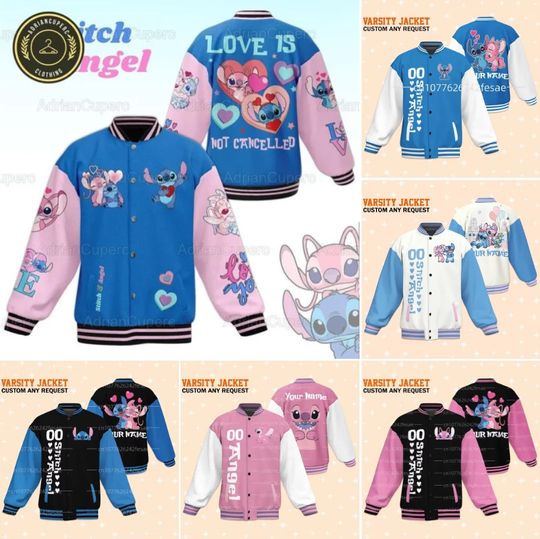 Custom Stitch And Angel Baseball Jacket, Disney Y2K Men's And Women's Baseball Jacket