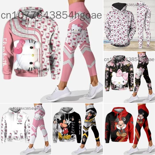 2024 New Hello Kitty Legging Hoodie Set, Disney Yoga, Disney Yoga Hoodie Leggings