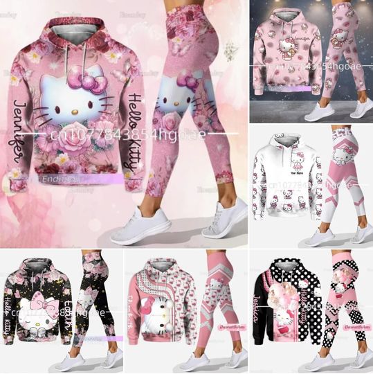 2024 New Hello Kitty 3D Hoodie Women's Hoodie Leggings, Disney Stitch Yoga Hoodie Leggings