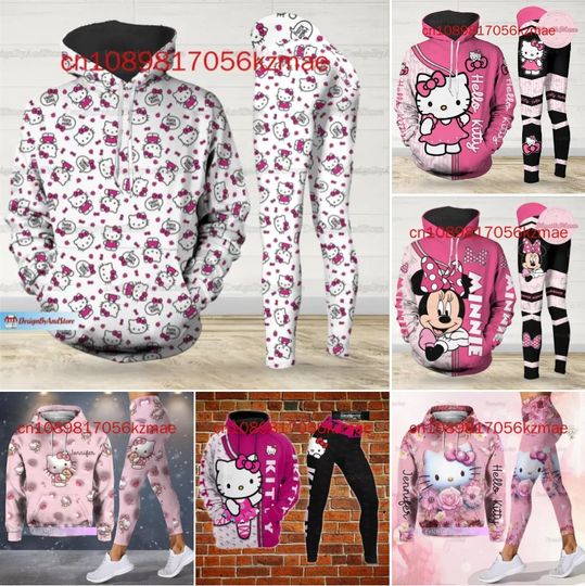 2024 New Personalized Hello Kitty 3D Women's Hoodie and Leggings Set, Disney Leggings