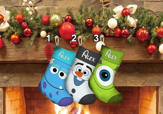 Personalized Disney Magic World Characters Xmas Stocking, Snowman Christmas Stockings