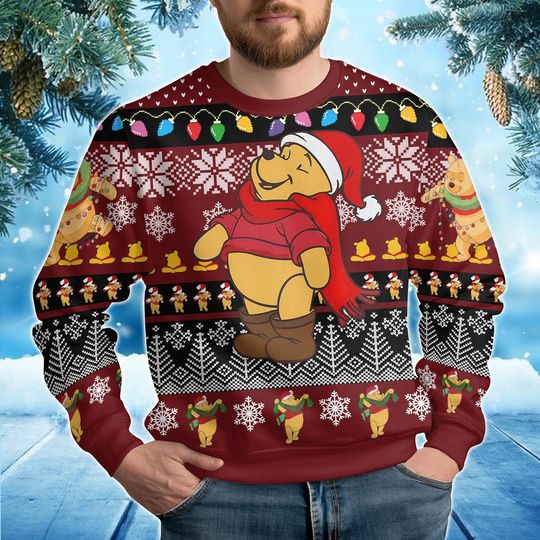 Winnie The Pooh Christmas Lights Sweater, Disney Cartoon Xmas Sweater