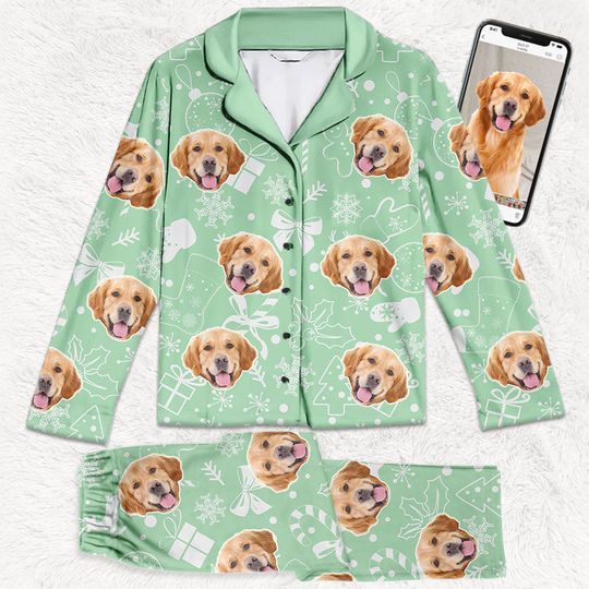Custom Photo A Festive Pup-fect Christmas - Dog & Cat Personalized Custom Face Photo Pajamas Set