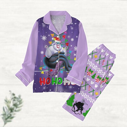 Christmas Ursula Ho Ho Ho Pajamas Set, Disney Villains Womens Pajamas, Little Mermaid Pajamas Family