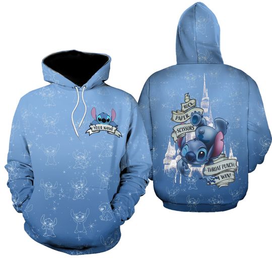 Custom Stitch Hoodie And Leggings, Rock Paper Scissors Throat Punch I Win Shirt, Disney Castle Hoodie