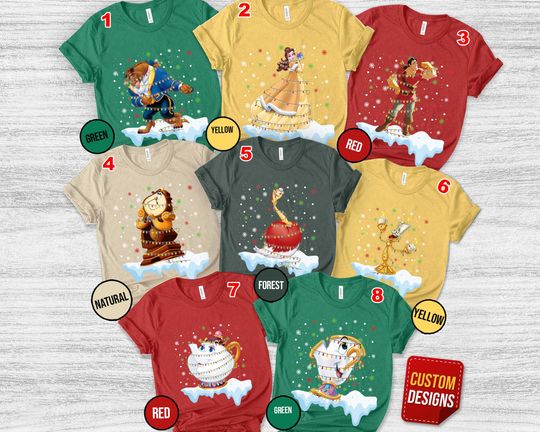 Beauty And The Beast Characters Group Xmas Light Matching shirt, Disneyland Family OGYR06