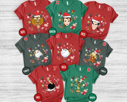 Beauty And The Beast Characters Group Xmas Light Matching shirt, Disneyland Family OGYR05