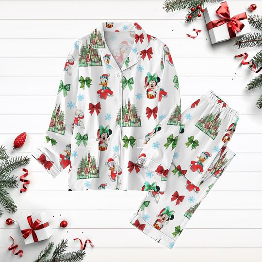 Disney Coquette Bows Christmas Pajamas Set, Minnie Daisy Duck Holiday Pajamas