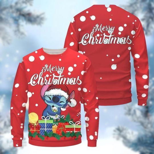 Stitch Christmas Ugly Sweater, Cartoon Christmas Sweater, Disney Xmas Holiday Party Shirt