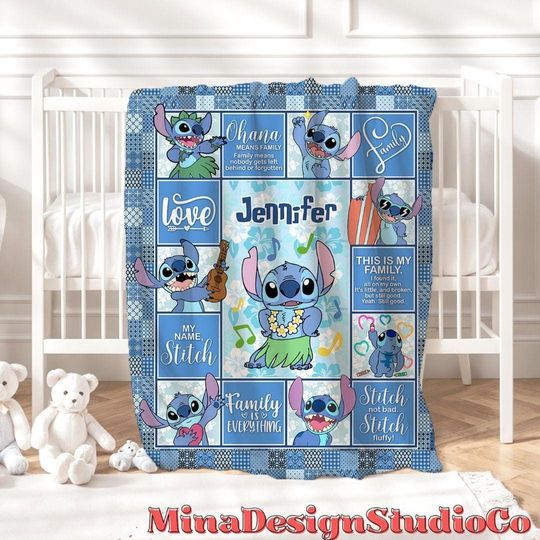 Personalized Disney Stitch Blanket, Ohana Means Family Lilo & Stitch Birthday Boy Gift