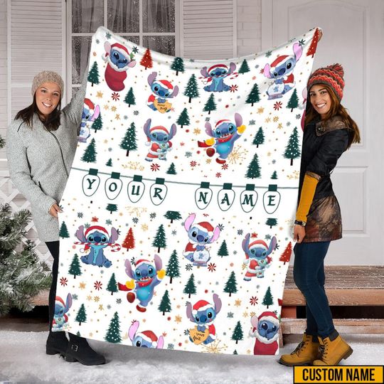 Personalized Disneyland Stitch Christmas Blanket, Stitch Fleece Blanket, Stitch Birthday Gift
