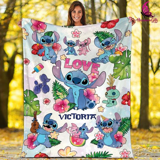 Personalized Stitch Fleece Blanket, Stitch Blanket, Stitch and Angel Blanket, Disneyland Blanket