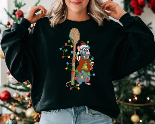 Santa Ratatouille Christmas Lights Shirt, Disney Chef Christmas Sweatshirt