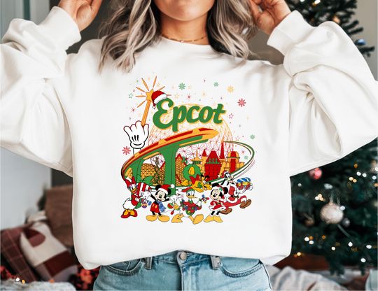 Disney Epcot Christmas Shirt, Mickey Friends Santa Hat Xmas Sweatshirt
