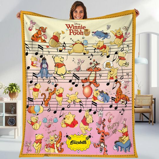 Custom Name Disneyland Winnie the Pooh Blanket, Pooh Bear and Friends Blanket